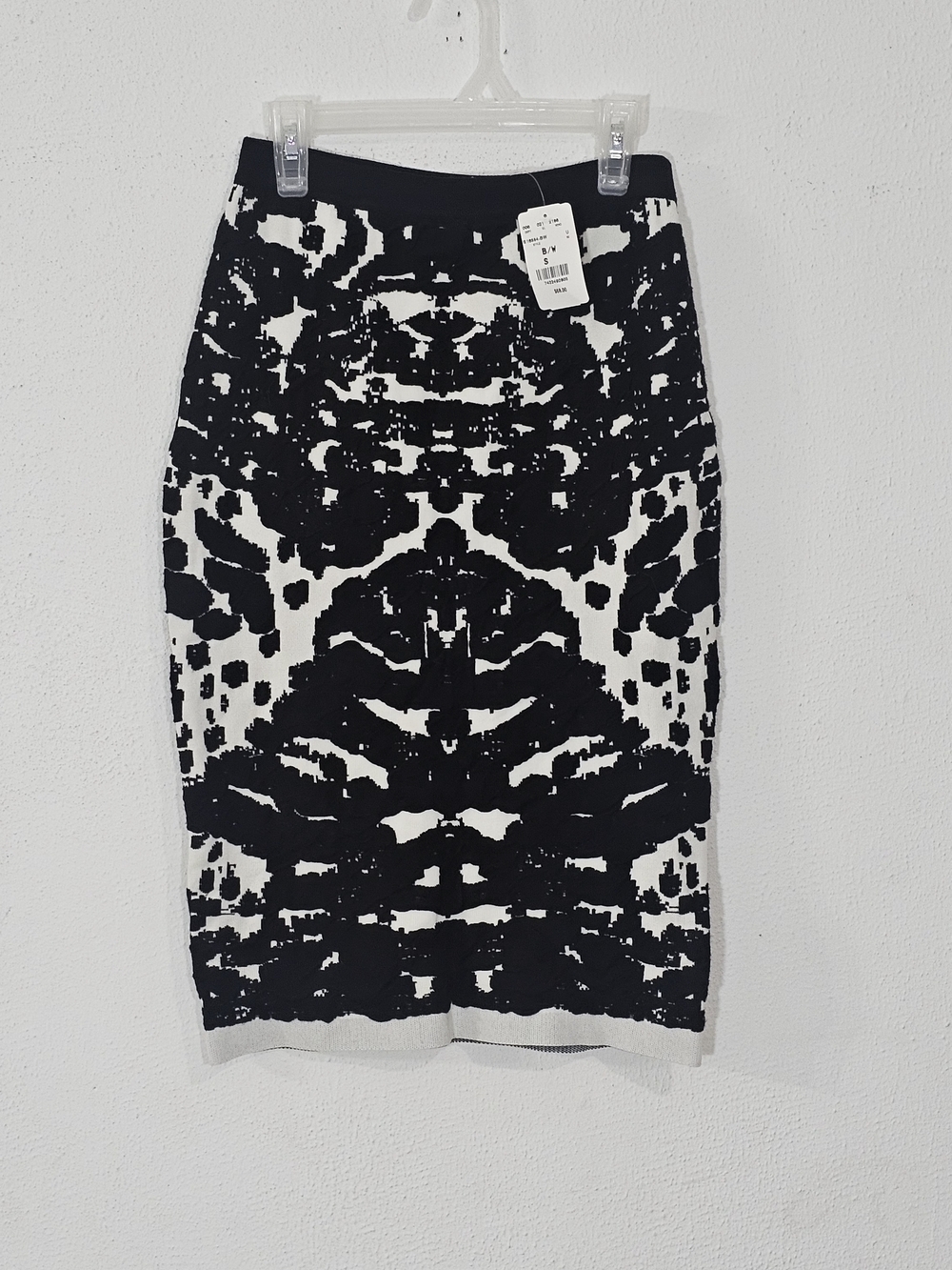 Gracia B/W Abstract Textured Knit Pencil Skirt Small High Waist Bodycon Stretch